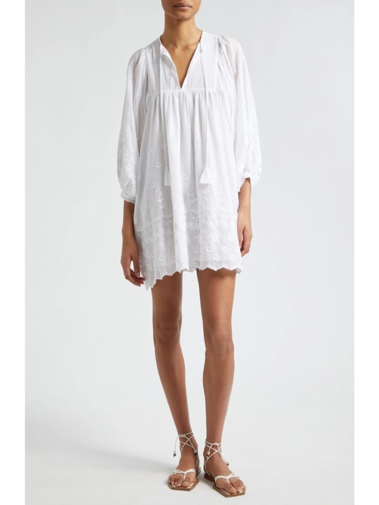 Mille Daisy Womens Long Sleeve Mini Dress Petal Embroidery White Size M